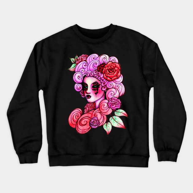 Pink Rose Curls Lady Crewneck Sweatshirt by Flutter Eyes Butterfly Skies The Art Of Stephanie Ann Garcia